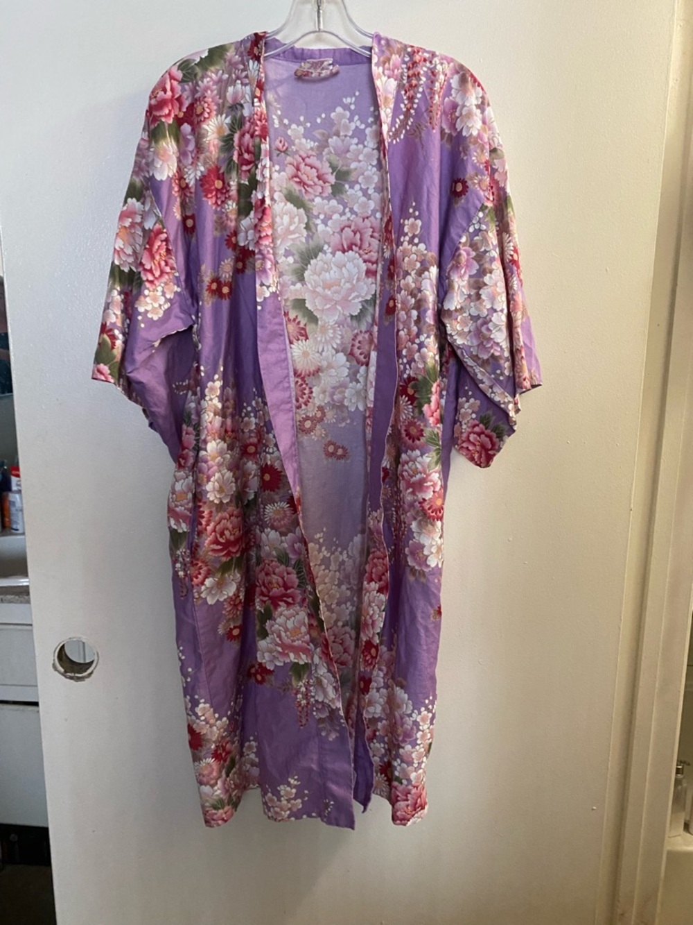Womens Yukata Japanese Summer Kimono Robe M Medium 40” Floral Pink & Lavender